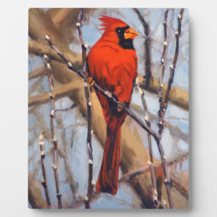 Plaque Photo Belle Cardinal Rouge Oiseau dans un Arbre Dénudé