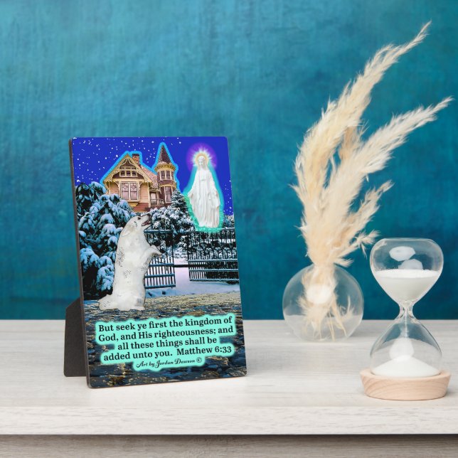 Plaque Photo Belle Esquisse et écriture ange Matthieu 6:33 (Côté)