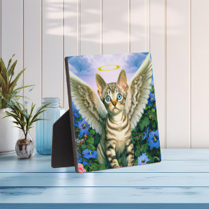 Plaque Photo Belle petite chatte tigrée ailes d'ange halo
