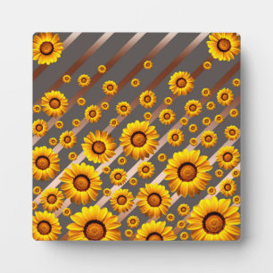 Plaque Photo Belles fleurs jaunes sur gris, rayures marron
