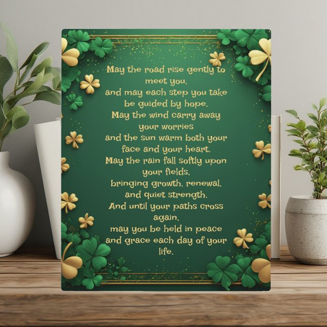 Plaque Photo Bénédiction celtique irlandaise de la chance Class (Classic Shamrock Celtic Irish Blessing Good Luck Plaque)