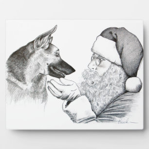 Plaque Photo Berger allemand et Père Noël