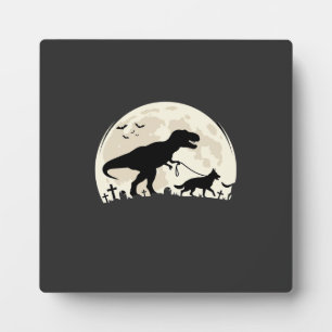 Plaque Photo Berger Allemand Halloween Dinosaure Lune Silhouett