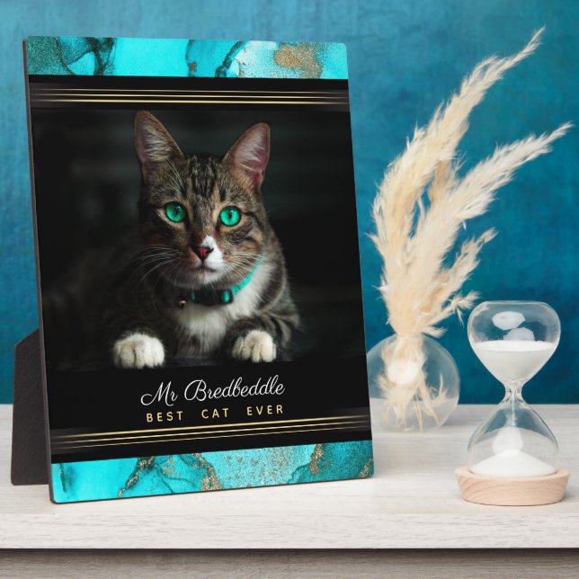 Plaque Photo Best Cat Ever Named Photo Template Teal Abstract (Côté)