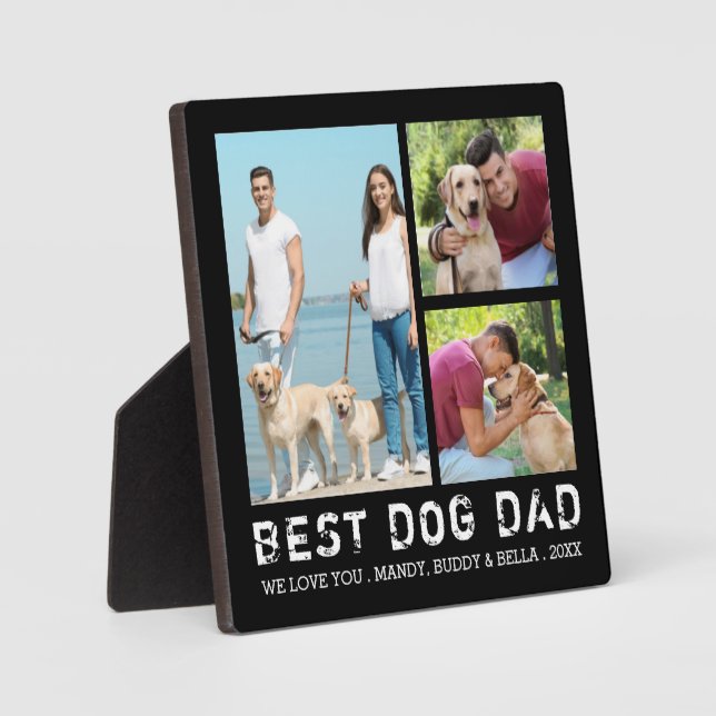 Plaque Photo BEST CHIEN DAD 3 Photo Collage Votre couleur (Recto)