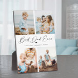 Plaque Photo Best Dad Ever Heart Script 4 Photo Collage<br><div class="desc">Cette plaque comporte un collage de 4 photos avec le message "meilleur père jamais" dans un script manuscrit et les noms des membres de la famille dans une police simple et traditionnelle. Ajoutez vos 4 photos de famille préférées. Un saké doux et un cadeau pour la fête des pères, Noël...</div>