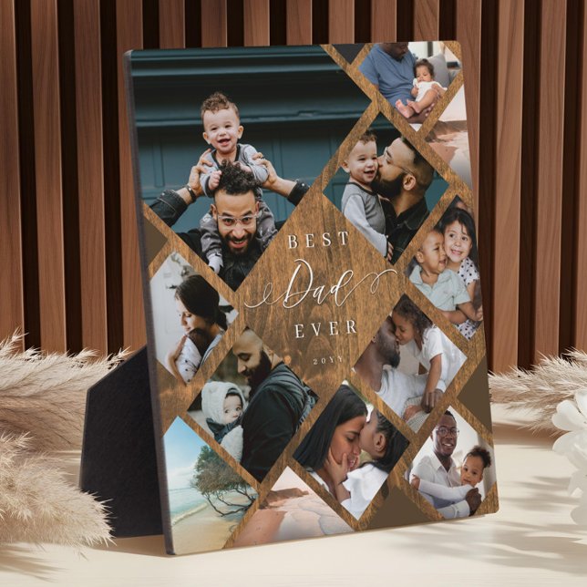 Plaque Photo Best Dad Ever Modern Photo Collage Woodgrain (Best Dad Ever Modern Photo Collage Woodgrain Plaque)