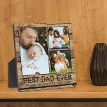 Plaque Photo BEST DAD EVER Rustic Wood Photo Collage<br><div class="desc">Recognize your father as the BEST DAD EVER with this 5.25x5.25-inch photo keepsake easel-back display featuring 3 pictures on a faux rustic brown weathered wood plank background and your custom text. Makes a meaningful gift for his birthday, Father's Day or a holiday. PHOTO TIP: Choose photos with the subject in...</div>