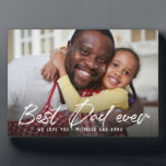Plaque Photo BEST DAD JAMAIS Moderne Script Photo<br><div class="desc">Cette douce plaque photo va sûrement égayer le jour de votre grand père. Customisez avec votre photo et votre message préférés,  et faites de ce cadeau le cadeau parfait pour la Fête des pères ou une douce surprise d'anniversaire.</div>