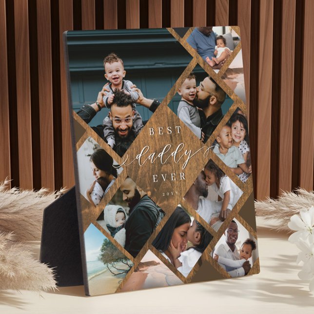 Plaque Photo Best Daddy Ever Modern Photo Collage Woodgrain (Best Daddy Ever Modern Photo Collage Woodgrain Plaque)