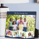 Plaque Photo Best Family Ever - Custom Photo Collage Blue<br><div class="desc">Keep your family close with this lovely easel style photo plaque. The template for is set up ready for you to add 5 of your favorite photos. The main photo will be used as the background and the remaining 4 photos will be laid out in a zigzag photo strip along...</div>