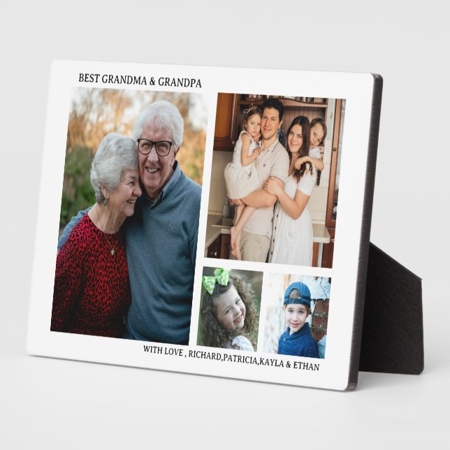 Plaque Photo Best Grandma And Grandpa 4 Photo Collage White (Côté)