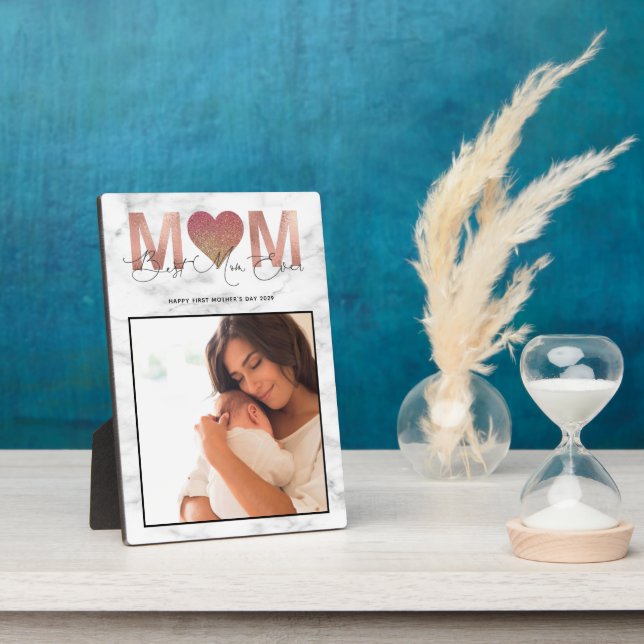 Plaque Photo Best Maman Ever Quota Mother's Day Photo Rose Gold (Côté)
