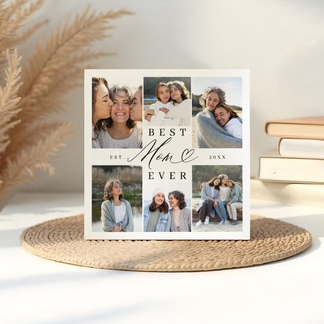 Plaque Photo Best Mom Ever Élégant Script Heart Photo Collage (Best Mom Ever Elegant Script Heart Photo Collage Plaque)