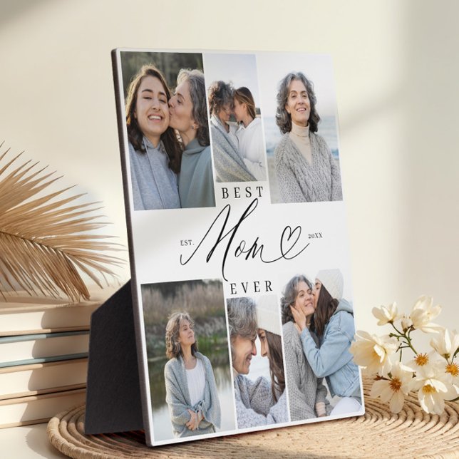 Plaque Photo Best Mom Ever Mom Script Heart Photo Collage (Best Mom Ever Mom Script Heart Photo Collage Plaque)