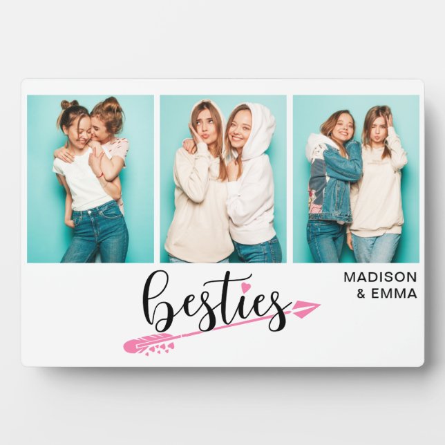 Plaque Photo Besties Best Friends Trois Photo Nom Personnalisé (Devant)