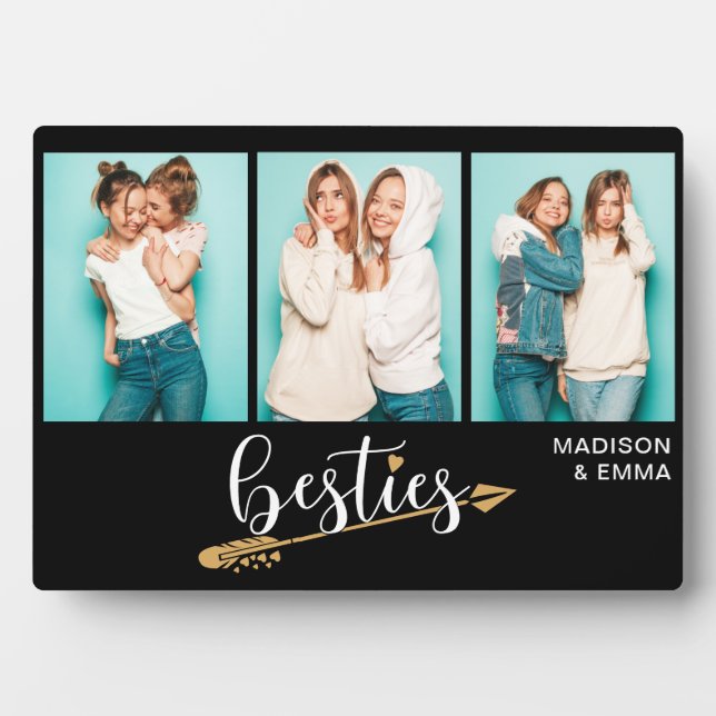 Plaque Photo Besties Best Friends Trois Photo Nom Personnalisé (Devant)