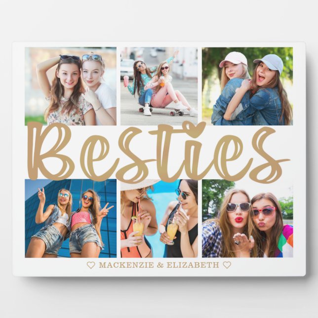 Plaque Photo BESTIES Modernes 6 Photo Collage Or Texte Personna (Devant)