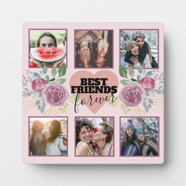 Plaque Photo BFF Blush Pink Photo Collage Floral (Devant)