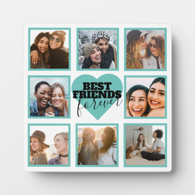 Plaque Photo BFF Insta Photo Collage Coeur Turquoise (Devant)