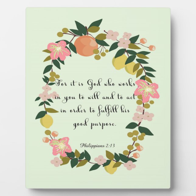 Plaque Photo Bible Verse Art - Philippiens 2:13 (Devant)