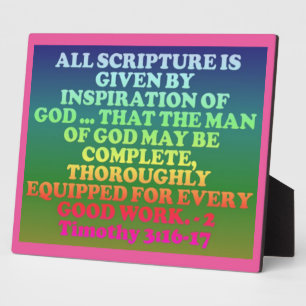 Plaque Photo Bible verse from 2 Timothy 3:16-17.