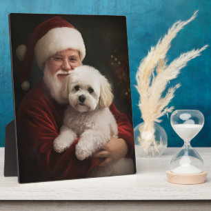 Plaque Photo Bichon frisé avec le Père Noël Noël festif