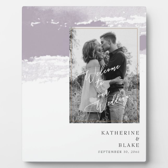 Plaque Photo Bienvenue à notre Mariage B/W Photo Lavender (Devant)