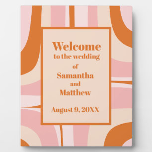 Plaque Photo Bienvenue au Mariage Mid Century rose orange