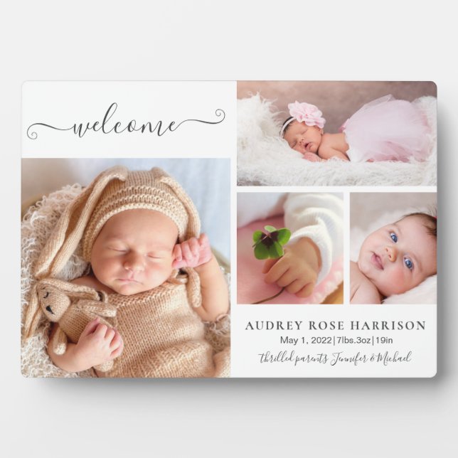 Plaque Photo Bienvenue Baby Girl Photo Collage Faire-part de na (Devant)