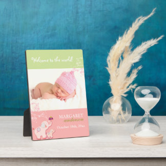 Plaque Photo Bienvenue bébé fille mignonne rose éléphant bébé p