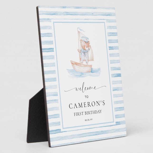 Plaque Photo Bienvenue de l'Ours Bleu marin (Côté)