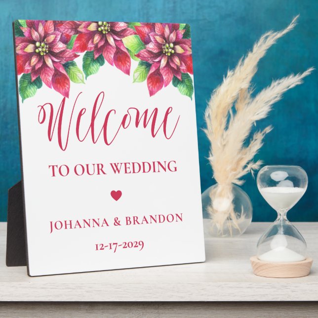 Plaque Photo Bienvenue pour un mariage de Noël rouge (Côté)