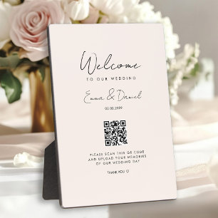 Plaque Photo Bienvenue QR Code Mariage Galerie Beige