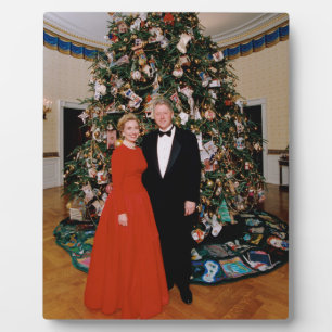Plaque Photo Bill et Hillary Clinton Maison Blanche de Noël