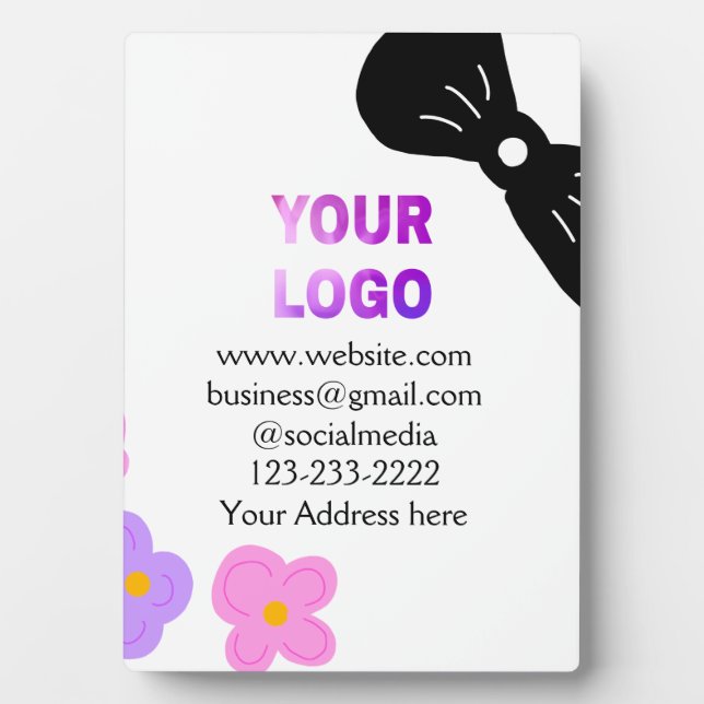 Plaque Photo Black bow rose violet floral ajouter logo biz déta (Devant)