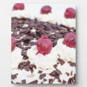 Plaque Photo Black Forest cake en détail with white background