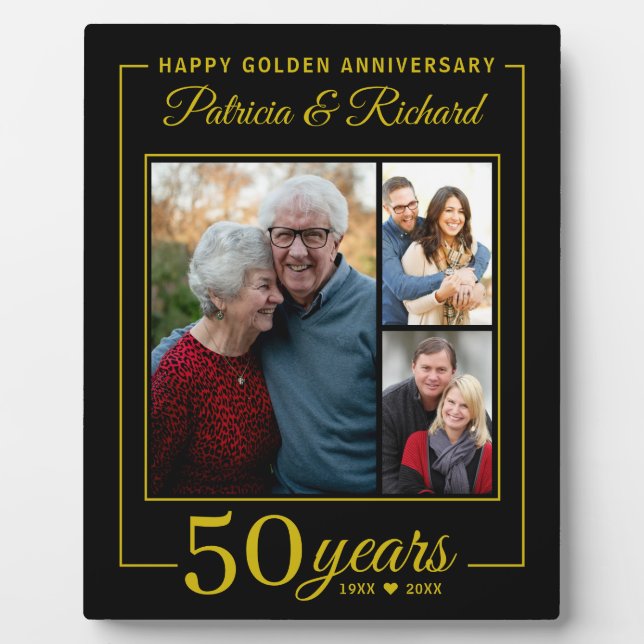 Plaque Photo Black Gold 50th Golden Anniversary 3 Photo Collage (Devant)