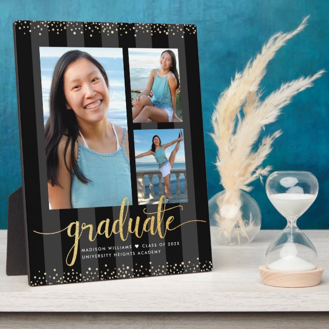 Plaque Photo Black Gold Graduation 3 Parties scintillant photo  (Côté)