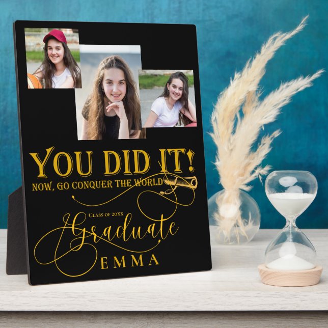 Plaque Photo Black Gold Graduation Multi Photo Keepsaké cadeau (Côté)