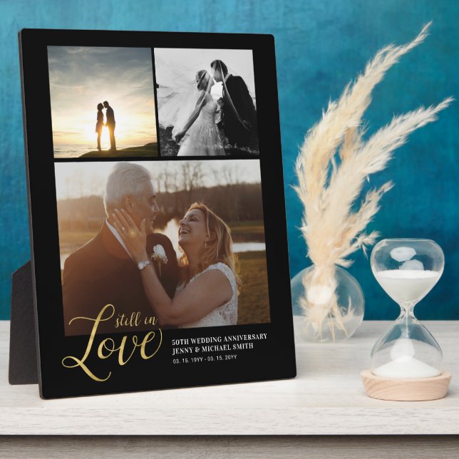 Plaque Photo Black & Gold Love Anniversaire Cadeau Bloc photo (Côté)