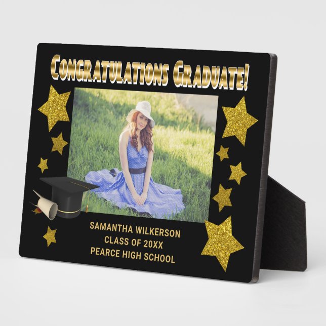 Plaque Photo Black & Gold Parties scintillant Stars Félicitatio (Côté)