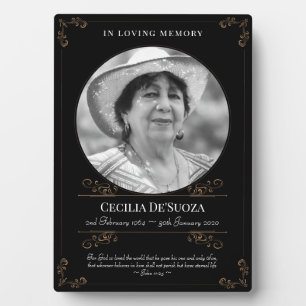 Plaque Photo Black Gold Swirls Classic Memorial Photo personnal