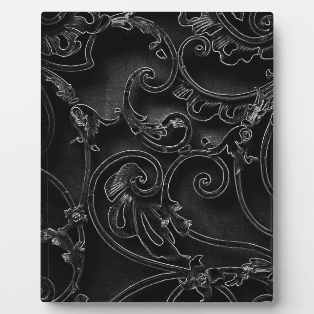 Plaque Photo Black gothic baroque swirl pattern (Devant)