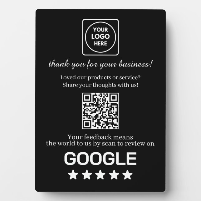 Plaque Photo Black QR Code | Google Business Review Display (Devant)
