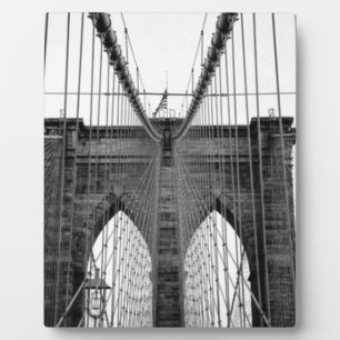 Plaque Photo Black White Brooklyn Bridge New York