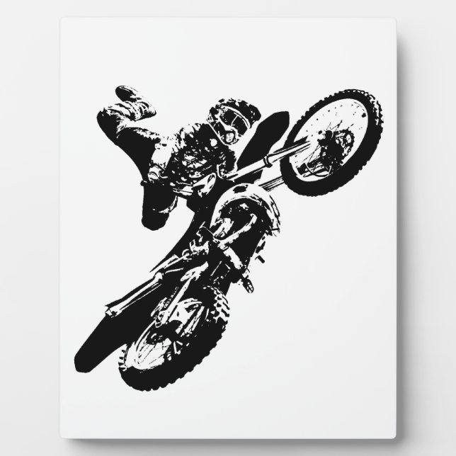Plaque Photo Black White Pop Art Motocross Motorcyle Sport (Devant)