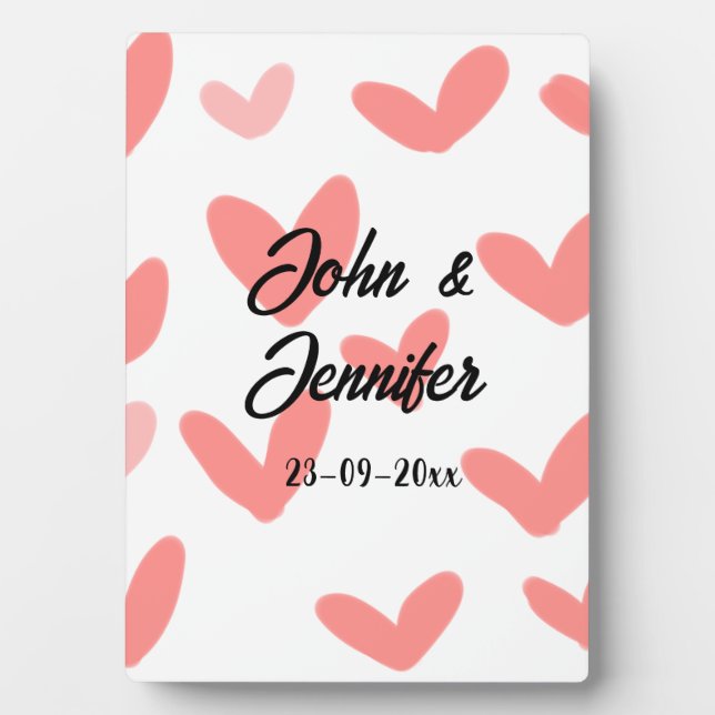 Plaque Photo blanc simple style de texte mariage rouge coeur (Devant)