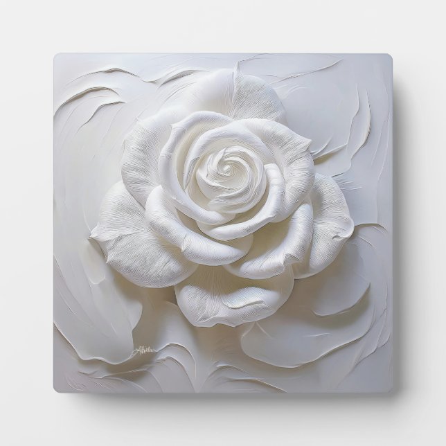 Plaque Photo Blanc sur Blanc - Rose Sculptée (Devant)
