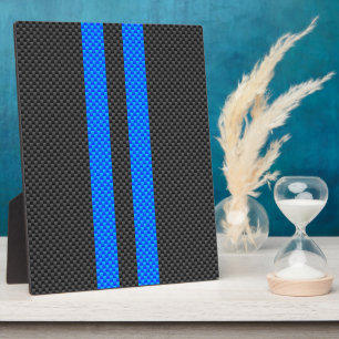 Plaque Photo Bleu Accent Fibre de carbone Style bandes de cours